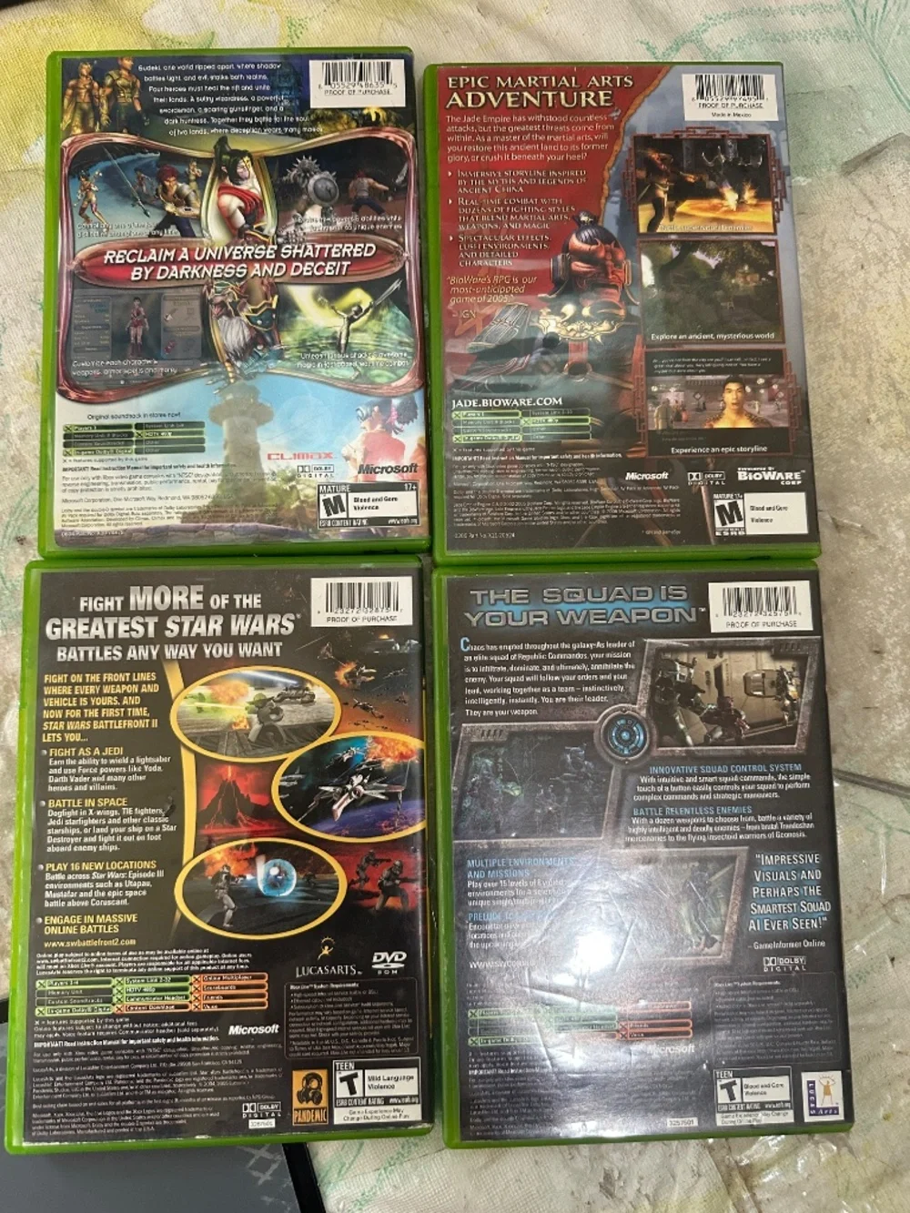 Lot of 4 Empty Original Xbox Cases & Manuals Sudeki Jade Empire Star Wars Battle